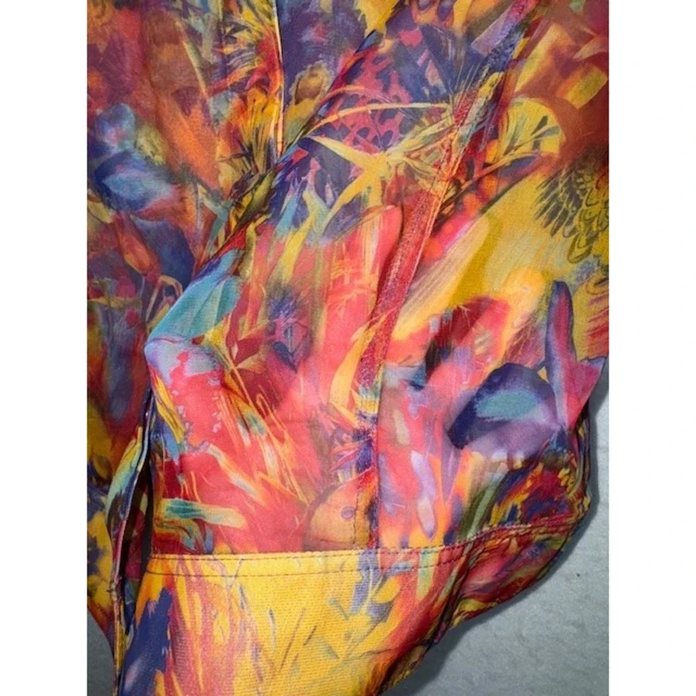 Cest Duo‎ 2pc Shell Sheer Shirt Jacket Artsy Parrot Tropical Island Beach LRG